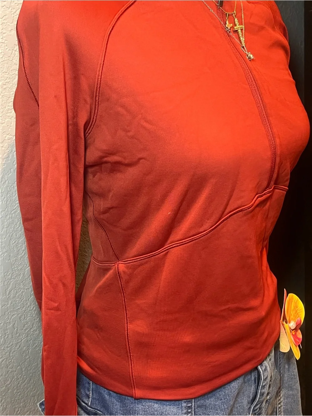 lululemon athletica Red Half-Zip Long Sleeve Pullover